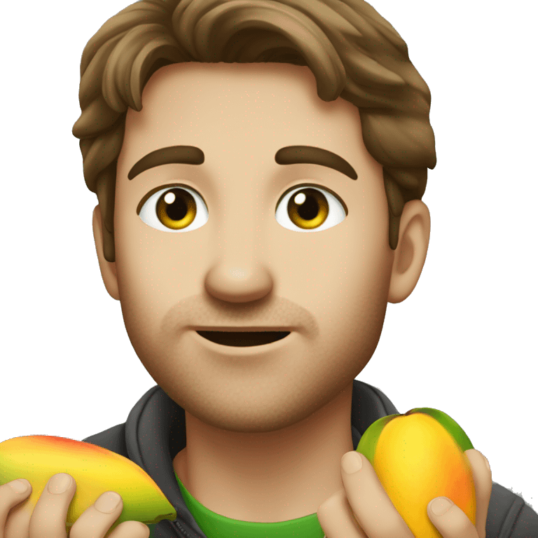 brown hair green eyes man eats mango emoji