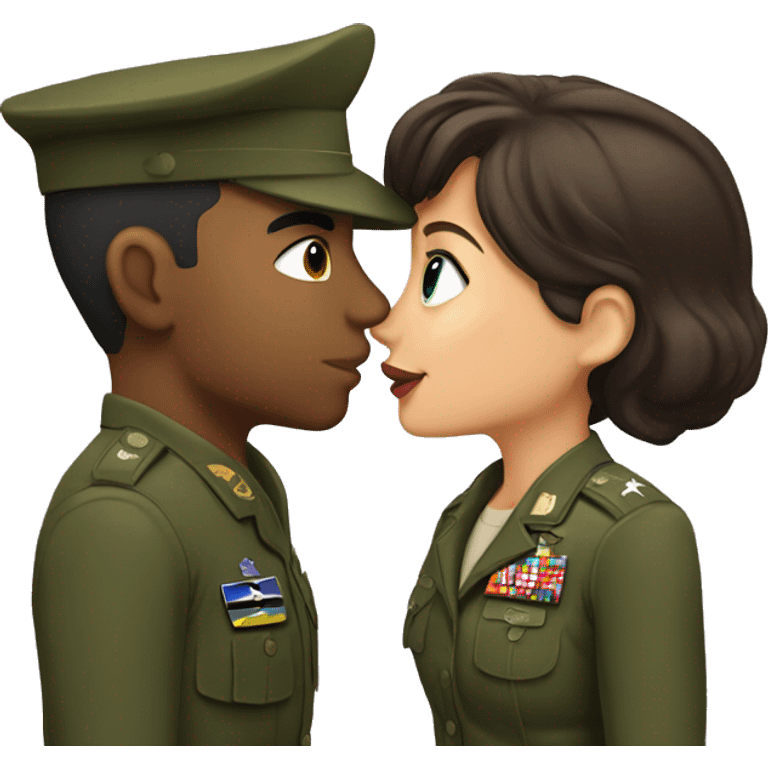 A military man kisses a brunette girl emoji