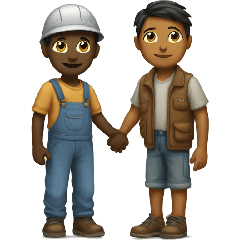 migrant child holds the hand of a craftsman emoji