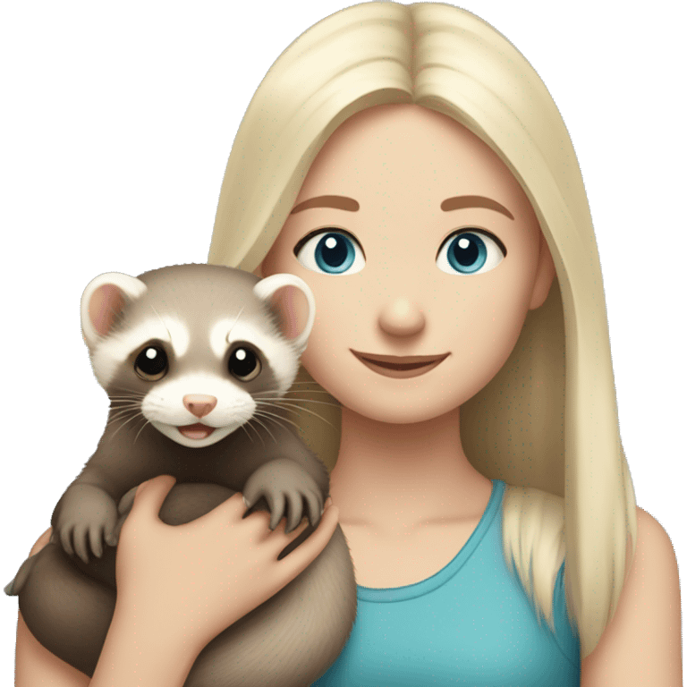 Ferret in hands of a blond girl with blue eyes  emoji