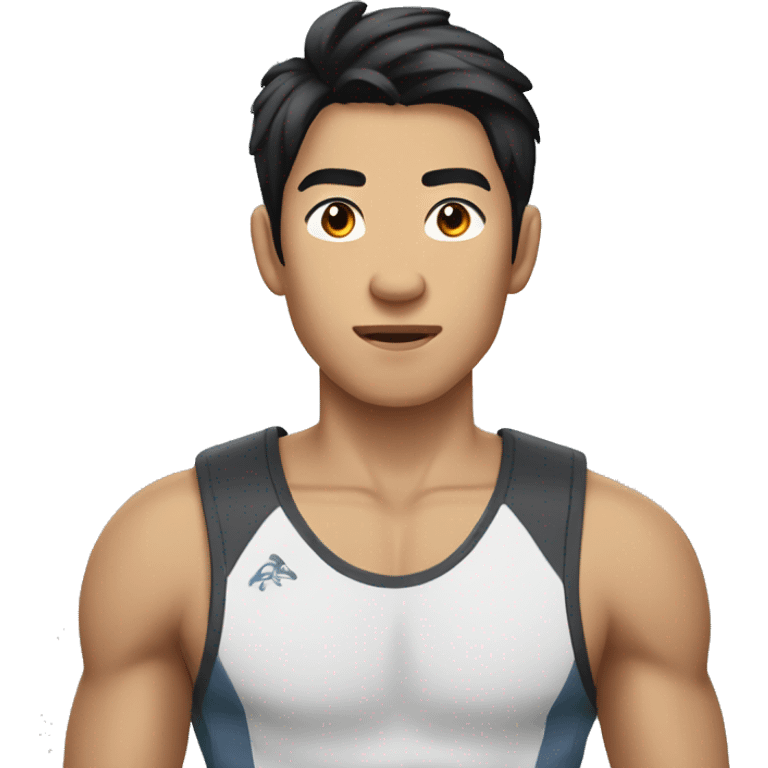 young asian man with no beard or mustache, athletic clothes, black hair, full body emoji