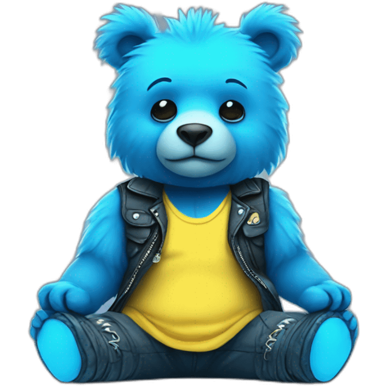 little blue neon punk bear sitting emoji