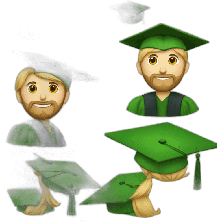 blonde bearded green eyed male teacher wearing a graduation hat emoji