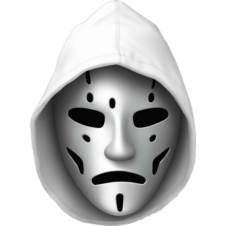 Metal mask white hoodie hand up emoji