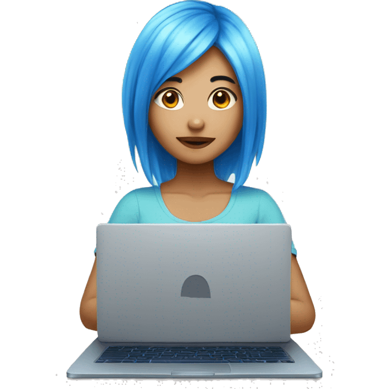 asian girl with blue dye hair coding on laptop emoji