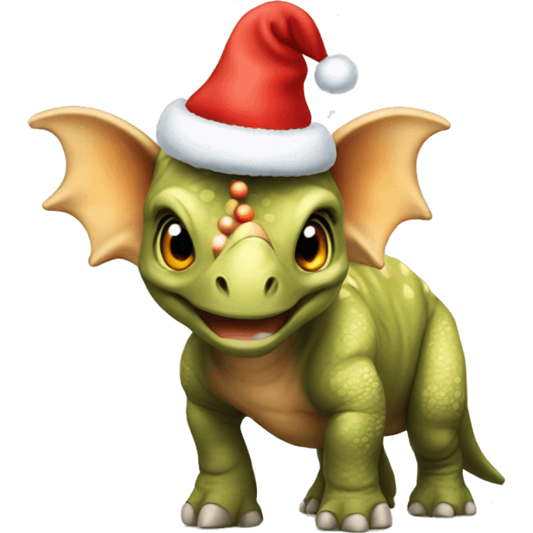 Triceratops wearing a Christmas hat emoji