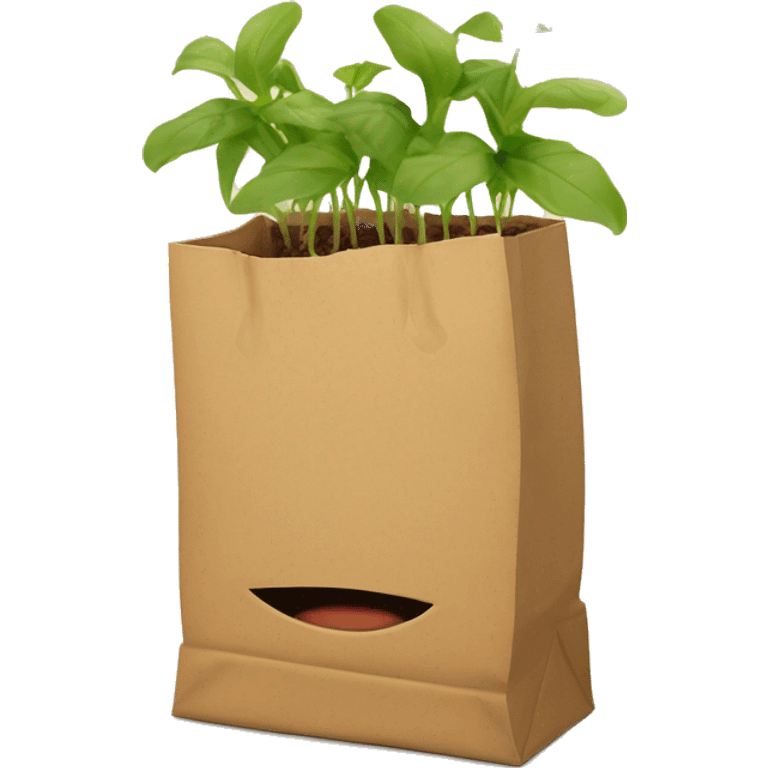 paper bag with baby plants sprouting outward from the outside of the bag, growing from the paper emoji