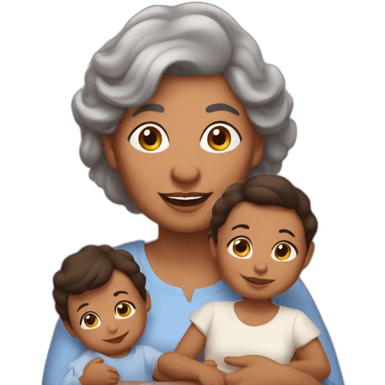 Grandma, brown skin, with babies, Latina, long brown hair emoji