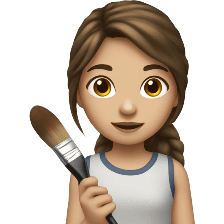 girl with brown hair with a brush in paint emoji