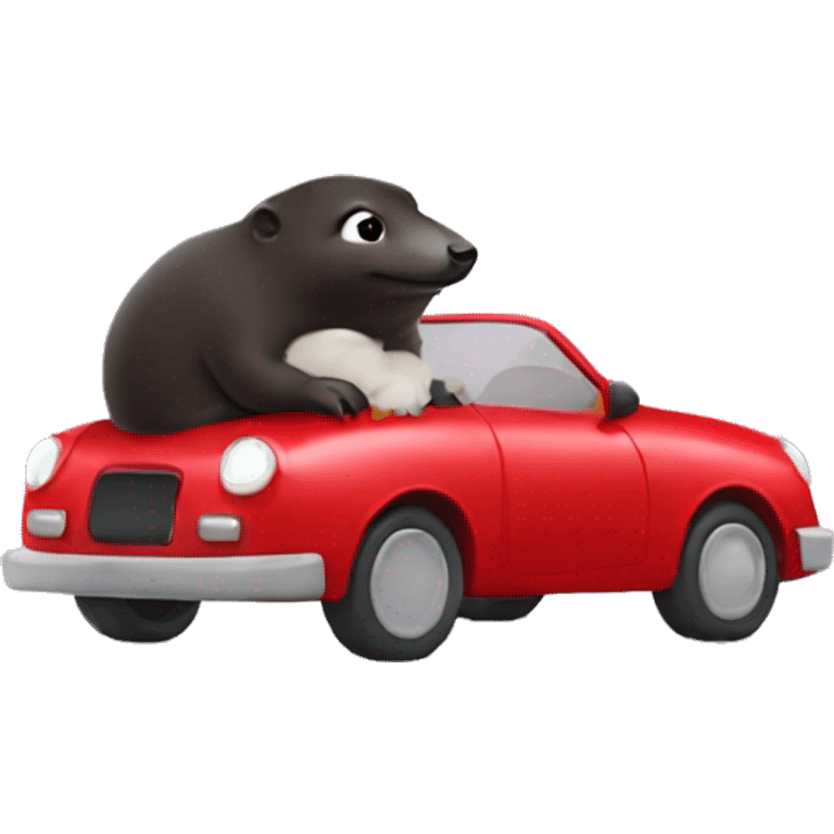 A mole in a red car emoji