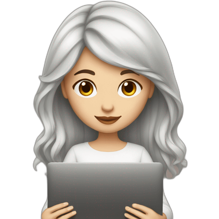 Beautiful programmer girl with brown hair working with MacBook emoji