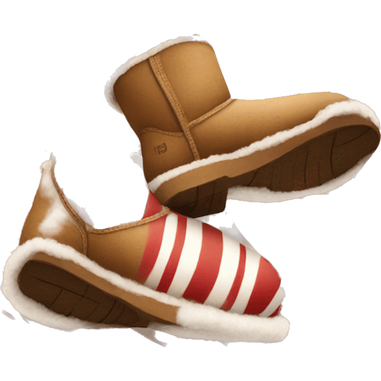 Realistic red and white striped Ugg boots. emoji