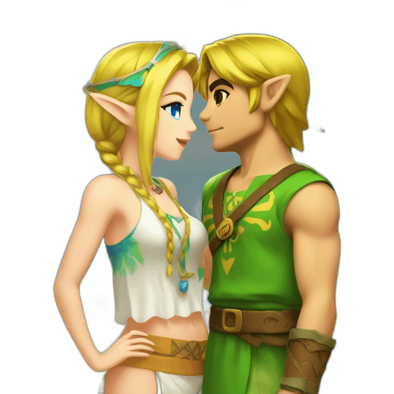 Zelda and link kiss with beach clothes emoji