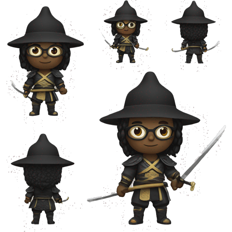 Black samurai nerd with sword with the hat emoji