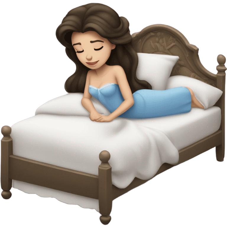 Sleeping brunette beauty princess Disney, bed, white skin emoji