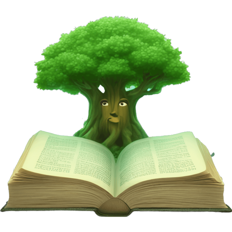 Holy Bible with a magical forest coming from it and a green aesthi emoji