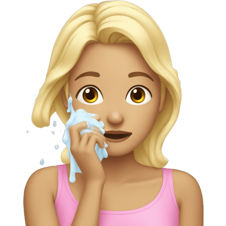 blonde girl washes her face emoji