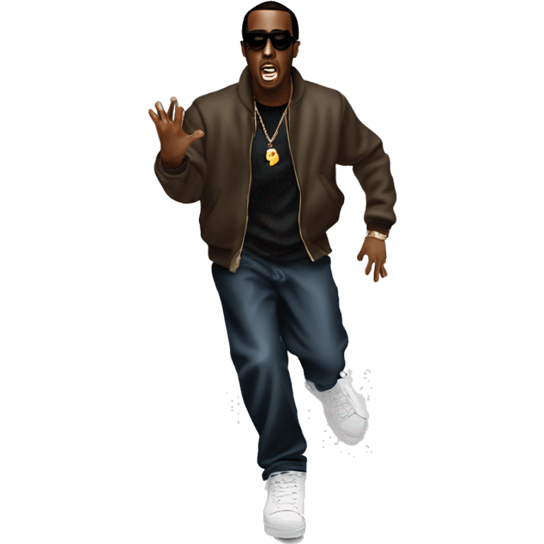 Full body shot of rapper, p.diddy being scared emoji