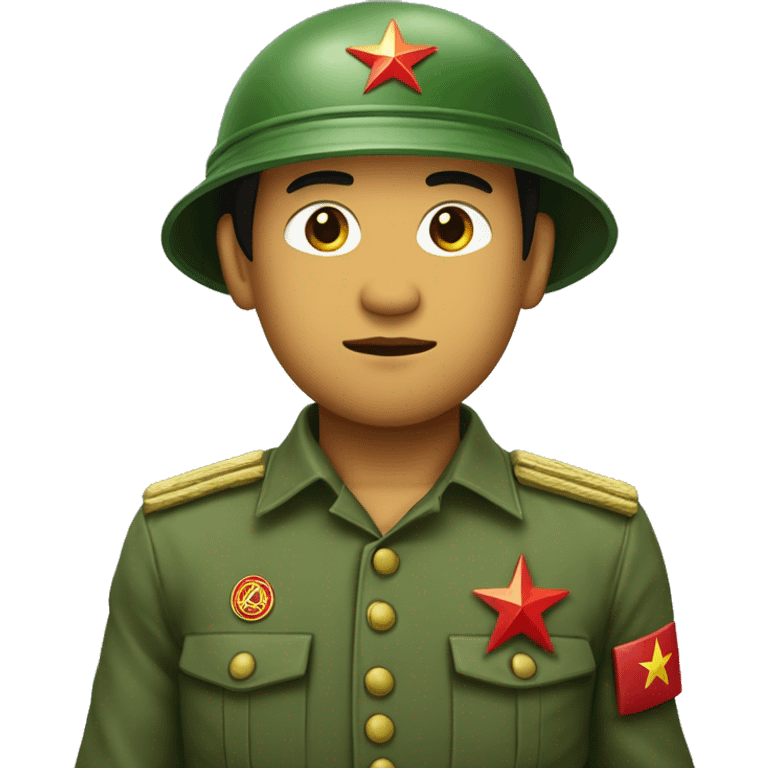 North Vietnamese soldier wearing a Pith helmet and a green uniform and a red star with a golden circle badge on his helmet  emoji