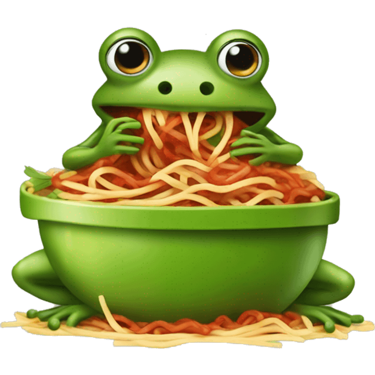 A frog eating spaghetti bolognese emoji