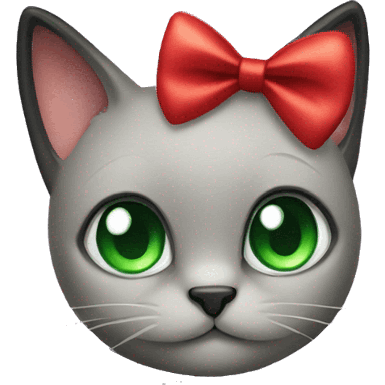 black cat with green eyes and red bow emoji