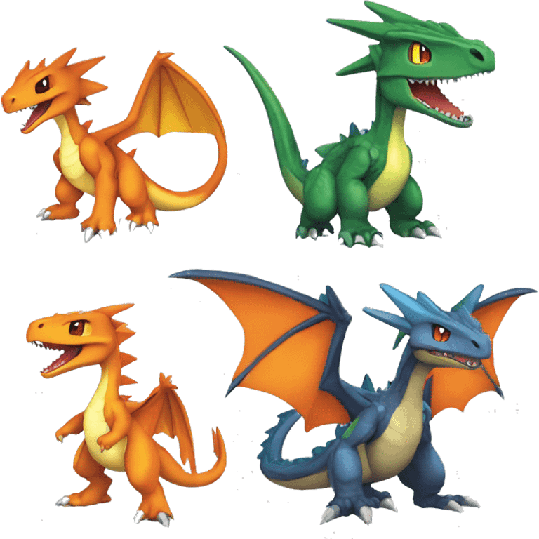 Colorful Edgy Chibi-Charizard-Greymon-Flygon-Velociraptor-Pokémon emoji