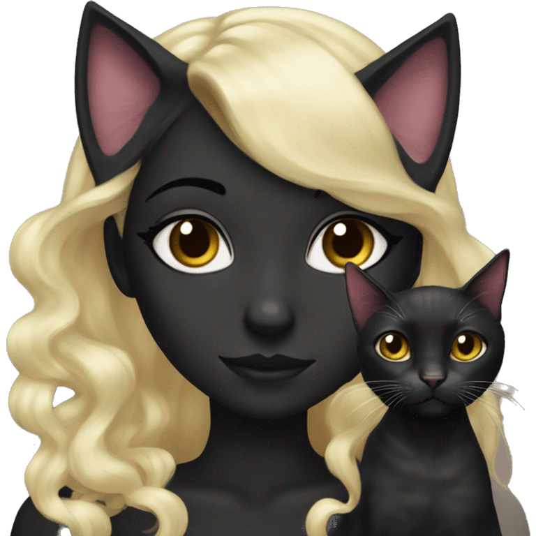 black cat with lightly curled girl emoji