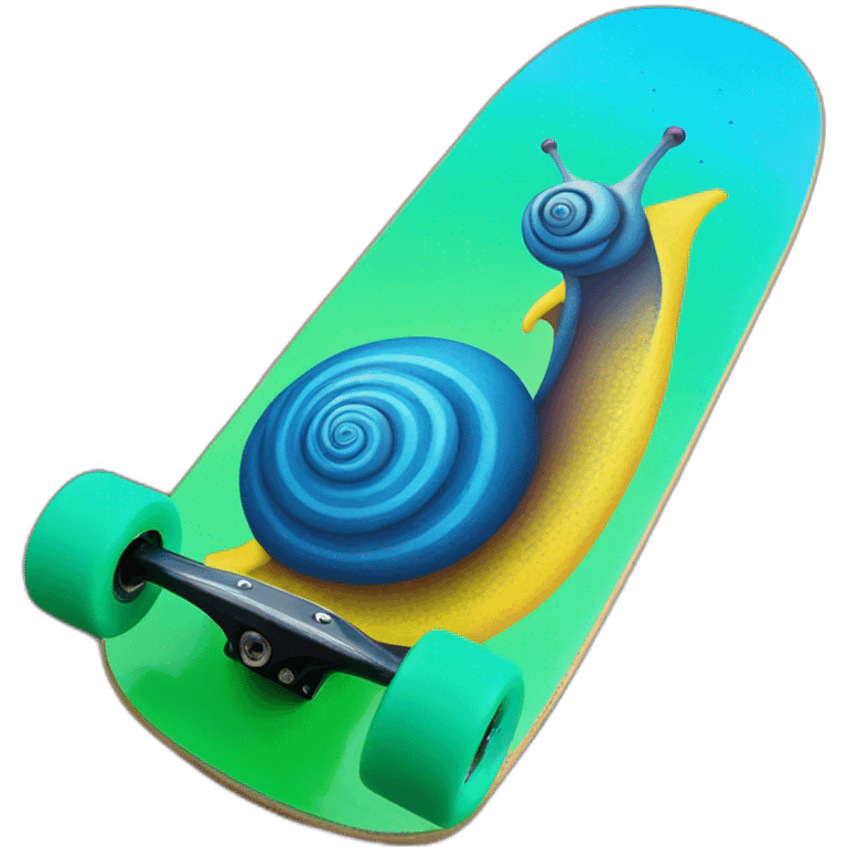 snail in blue on a green and yellow skateboard emoji