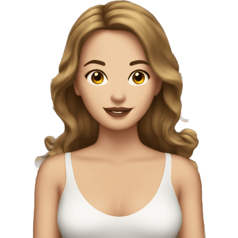 White woman with brown hair and brown eyes and makeup emoji