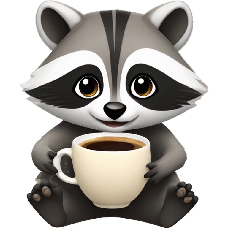 Cutesy raccoon drinking coffee emoji