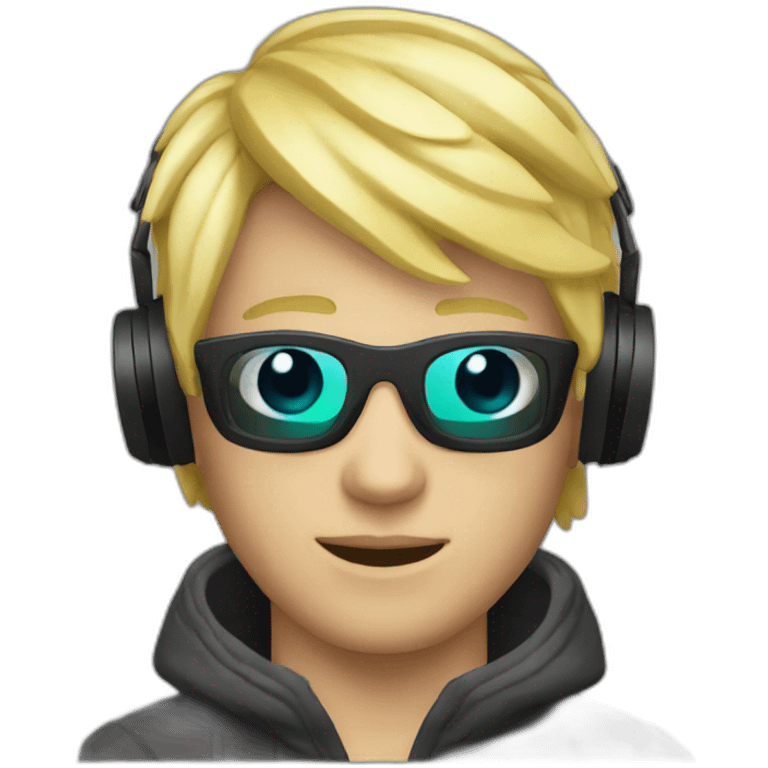 blonde short hair gamer guy with headset blonde hair and ski mask on emoji