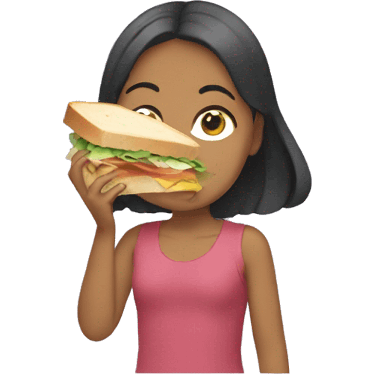 Girl shoving her face with sandwich emoji