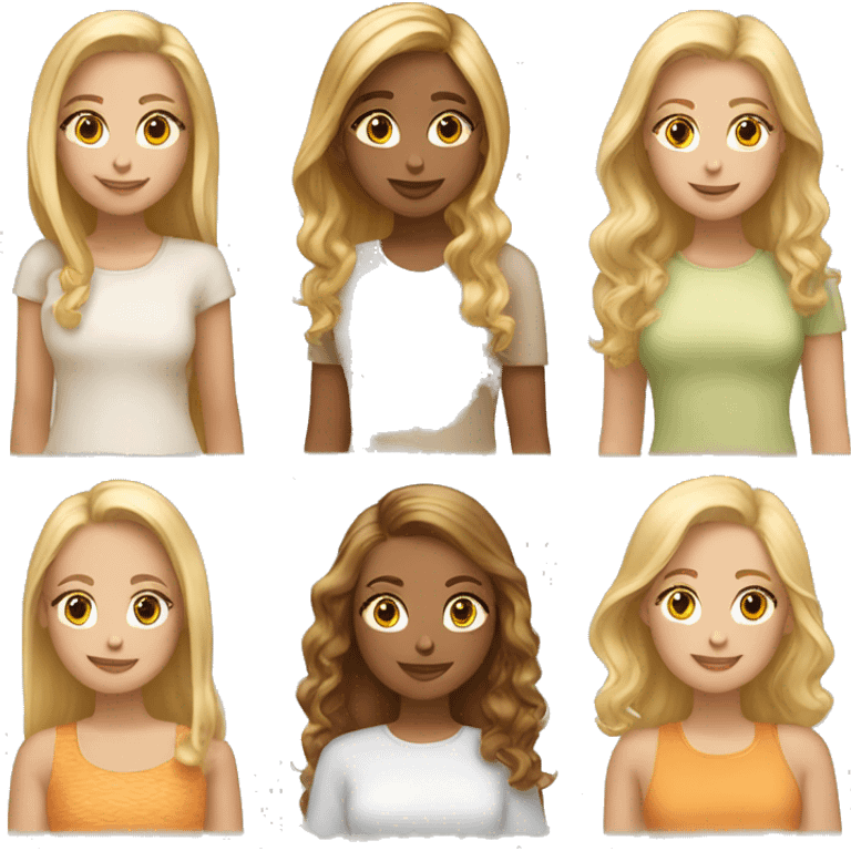 5 girls chatting WhatsApp. Hair :Blonde long,blonde short, brown long,brown short, orange short. emoji