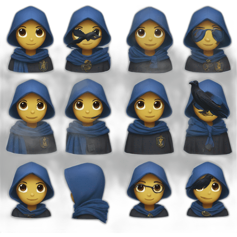 Raven wearing blue scarf hogwarts emoji