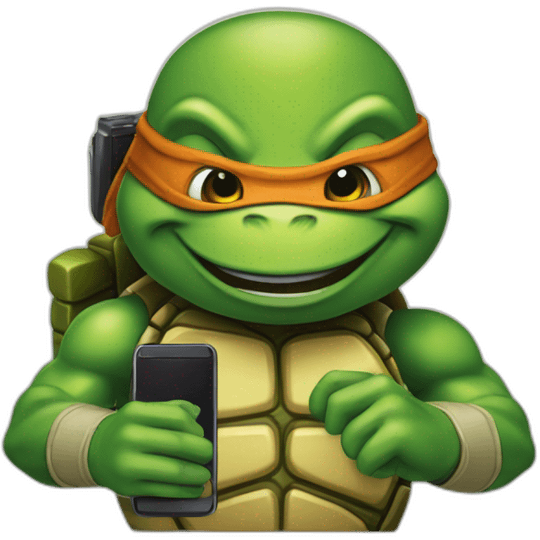 ninja turtle with cell phone emoji