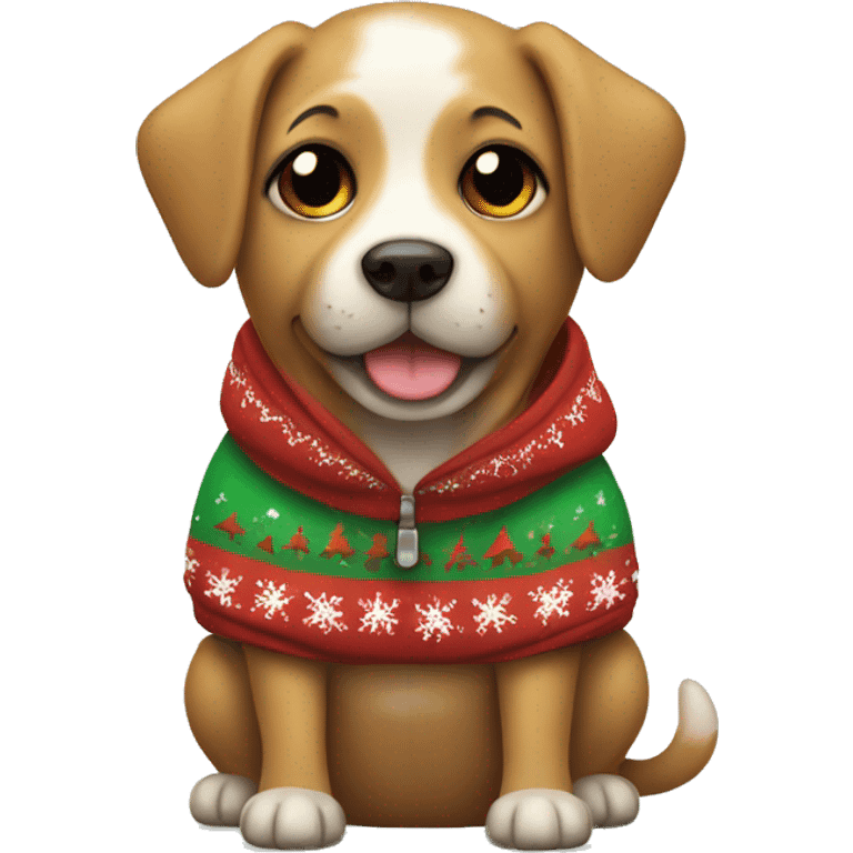 Cute dog wearing a Christmas hoodie emoji