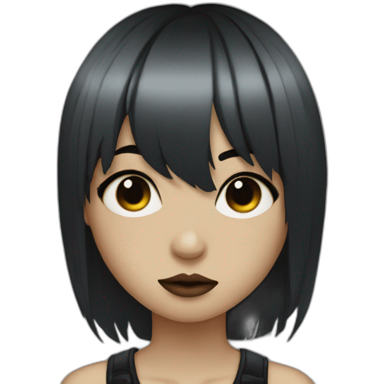 Emo girl with black straight hair with bangs and Facial piercings On her septum and middle lip emoji