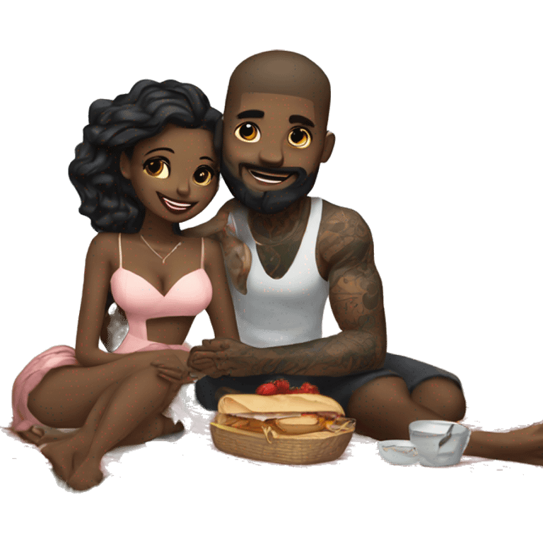 Romantic picnic date for beautiful tattooed couple emoji