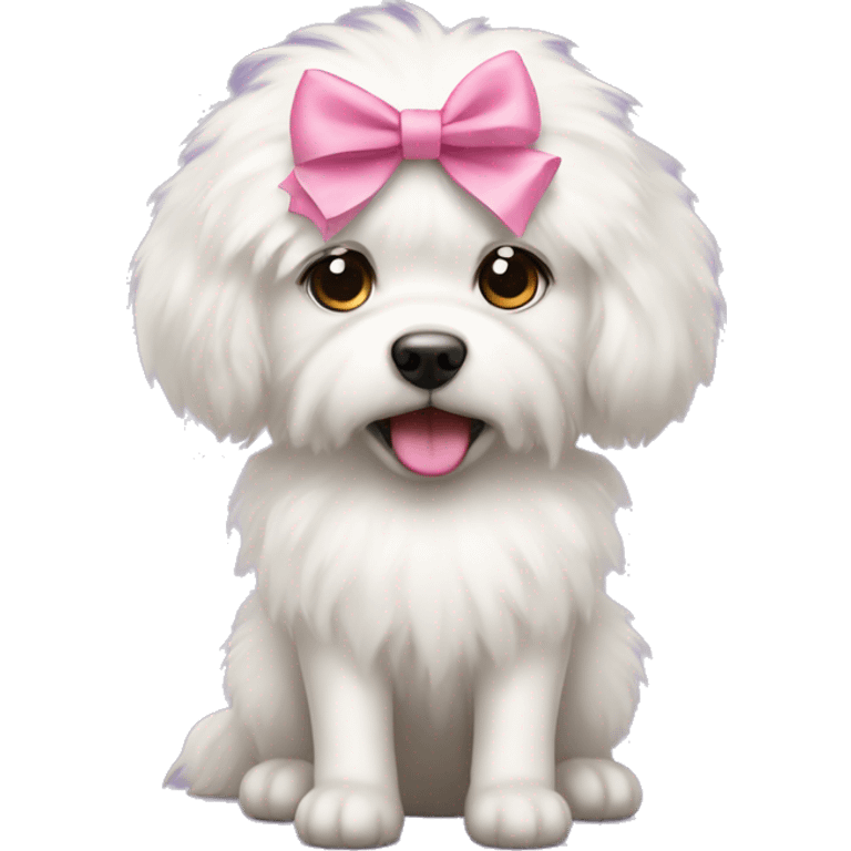 white fluffy dog with a pink bow emoji