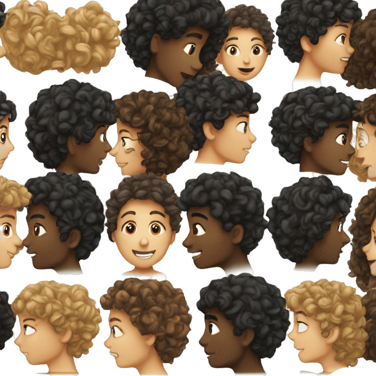 Brunette curly hair kissing black boy emoji