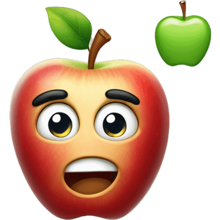 apple emoji pointing pointer finger at his head with a smug look on his face emoji