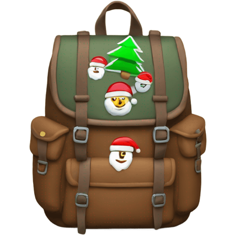 backpack for adventure with christmas patches on it emoji