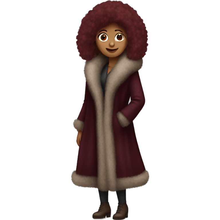 Burgundy haired Woman wearing big full length fur coat emoji