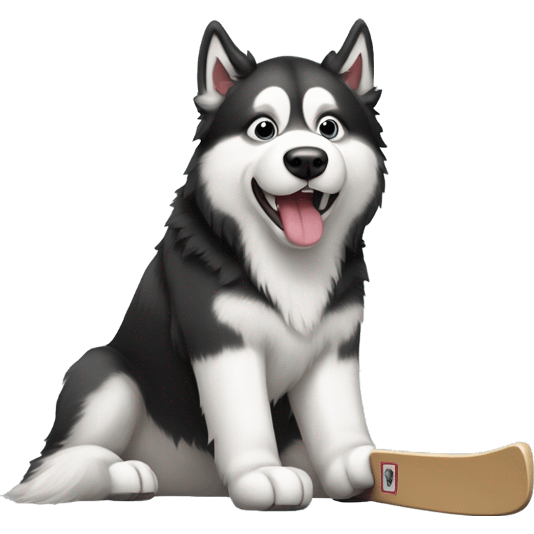 Black and White Alaskan Malamute playing hockey emoji