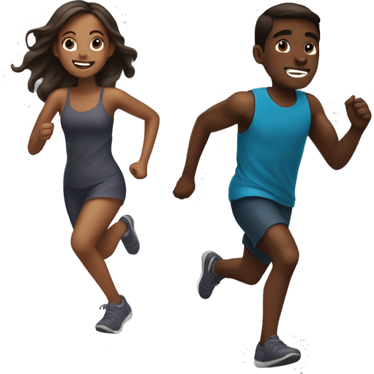 Brown skin Girl running after  dark skin boy emoji