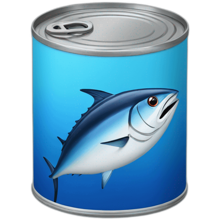 Realistic small can of tuna showing the blue shape of a sailling boat on a sea background emoji