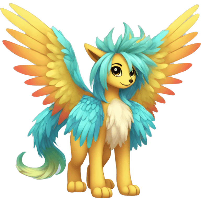 Anthro Sona Cool Edgy Cute Colorful Shy Winged Shiny Fakemon-Fantasy-Creature With Long Hair-Mane Full Body emoji