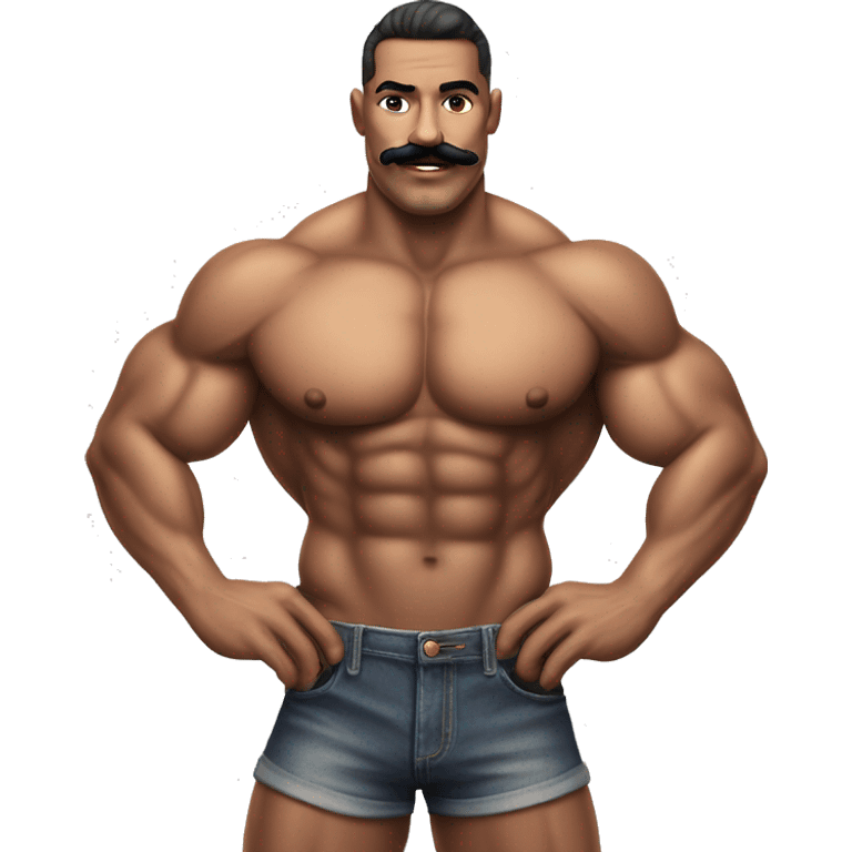 Muscular gay bodybuilder with mustache bikini realistic emoji