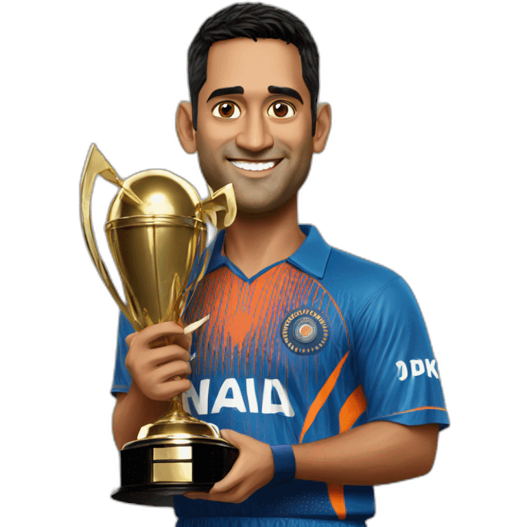 MS dhoni with trophy emoji