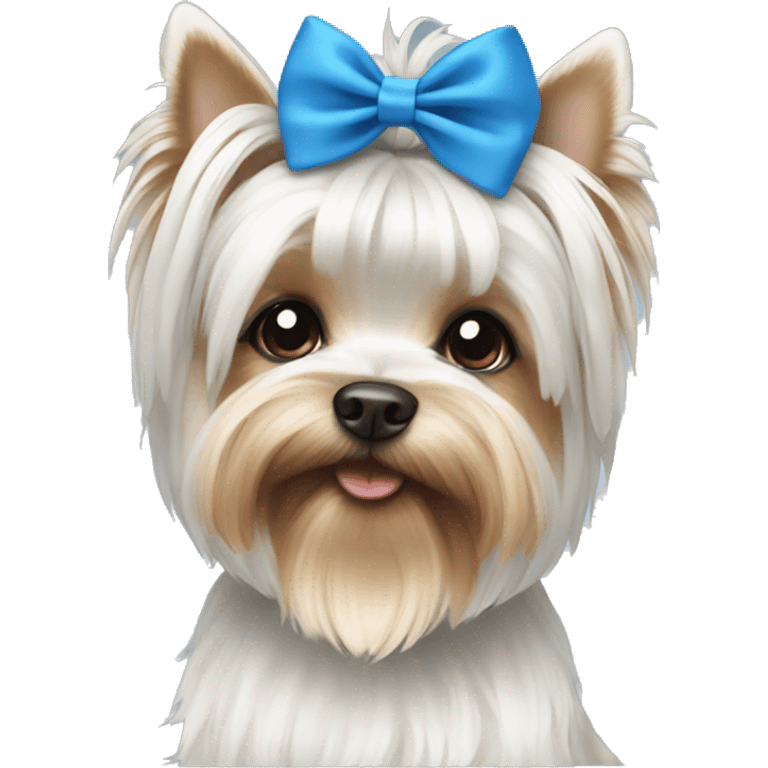 White yorkie with blue bow  emoji